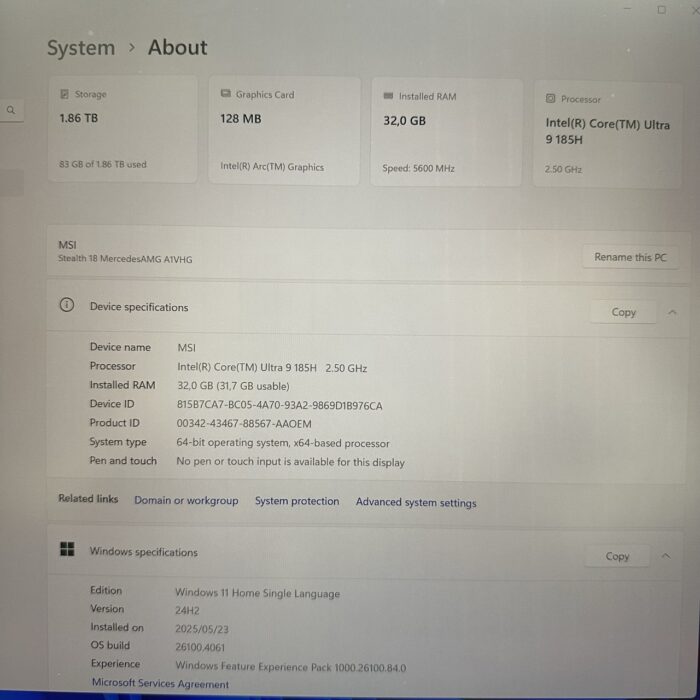 MSI Stealth 18 Mercedes AMG Motorsport Gaming Laptop, 18" UHD+120Hz, Intel Core Ultra9-185H, 32GB DDR5, 2TB SSD - Image 6