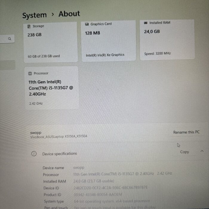 Asus VivoBook X515EA 11th Gen i5 | 24GB Ram | 256GB SSD | Grey - Image 5